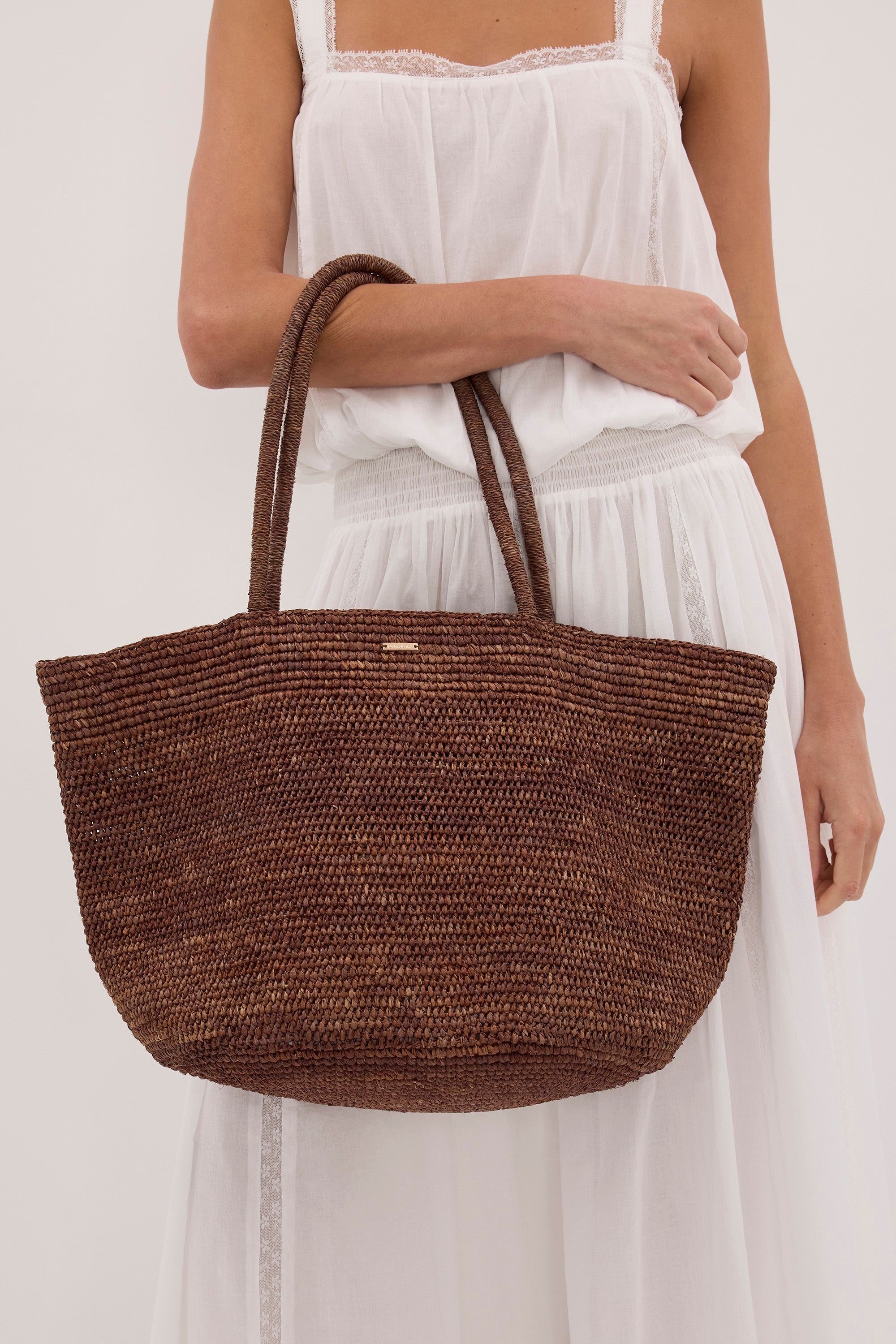 OCHRE LANE COCOA MAXI RAFFIA TOTE