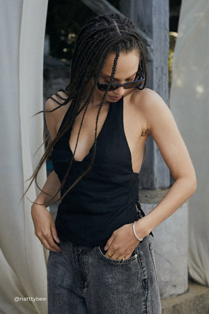 AUDREY BLACK LINEN HALTER TOP