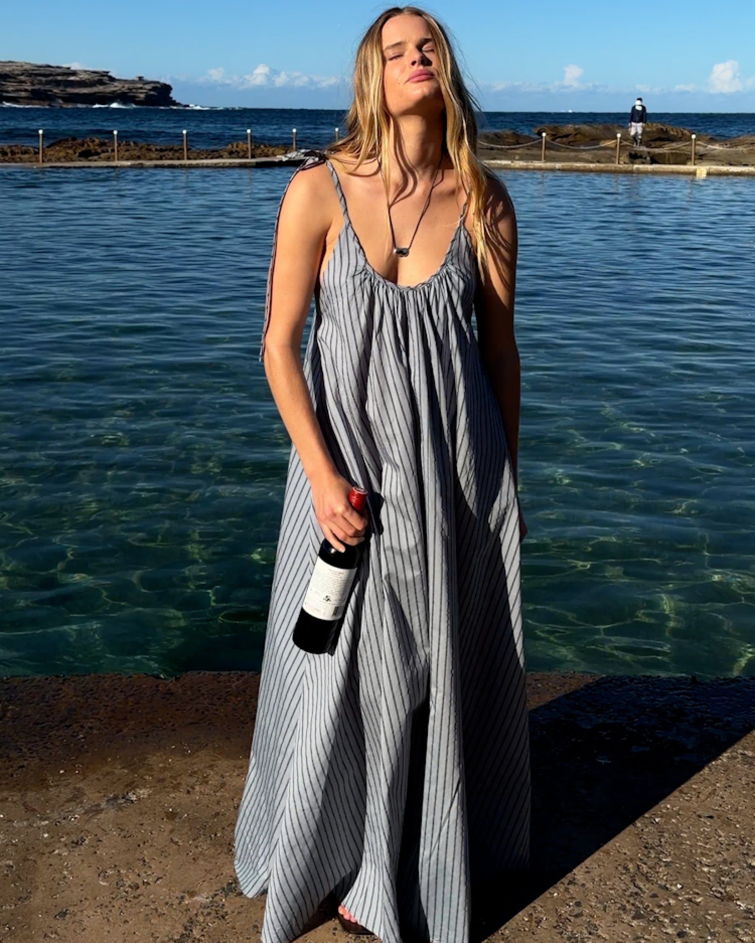 dish dress Lacy Sleeveless Linen Midi in Cocoa By DISSH Removable tie at waist to cinch Sky Linen Sleeveless Midi Dress