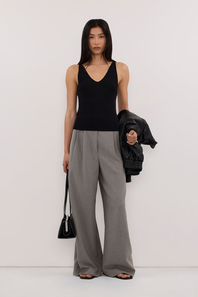 Zoey wearing SILVIA BLACK KNIT TANK