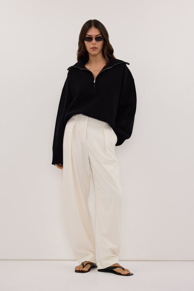 Helena wearing SHILOH BLACK QUARTER ZIP JUMPER - PRE ORDER
