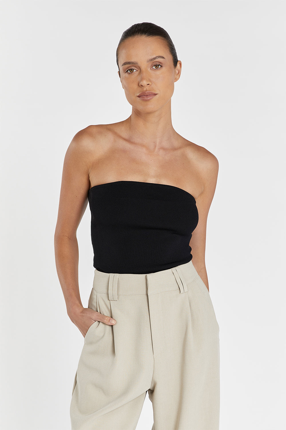 VERA BLACK KNIT BANDEAU TOP