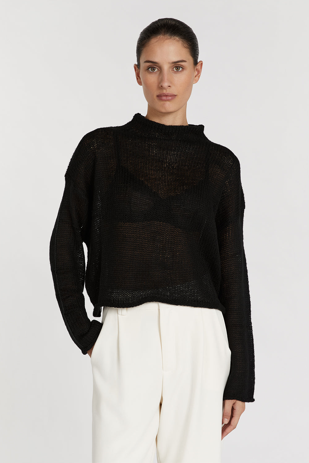 LAUREN BLACK FLUFFY CROP JUMPER