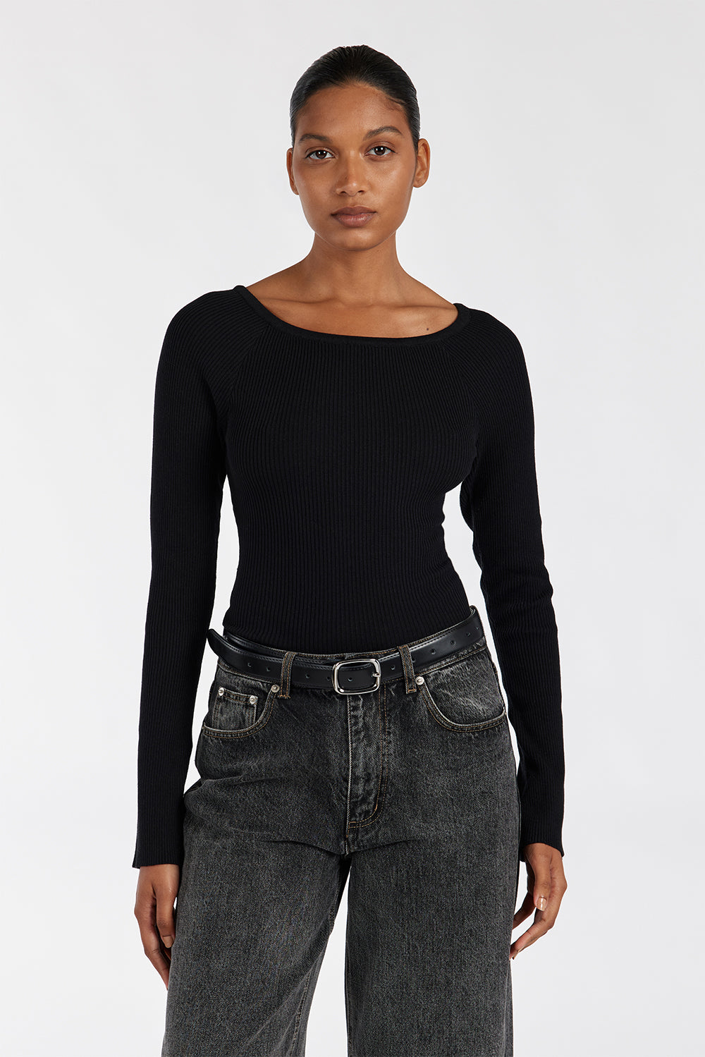 WELLS BLACK LONG SLEEVE KNIT TOP