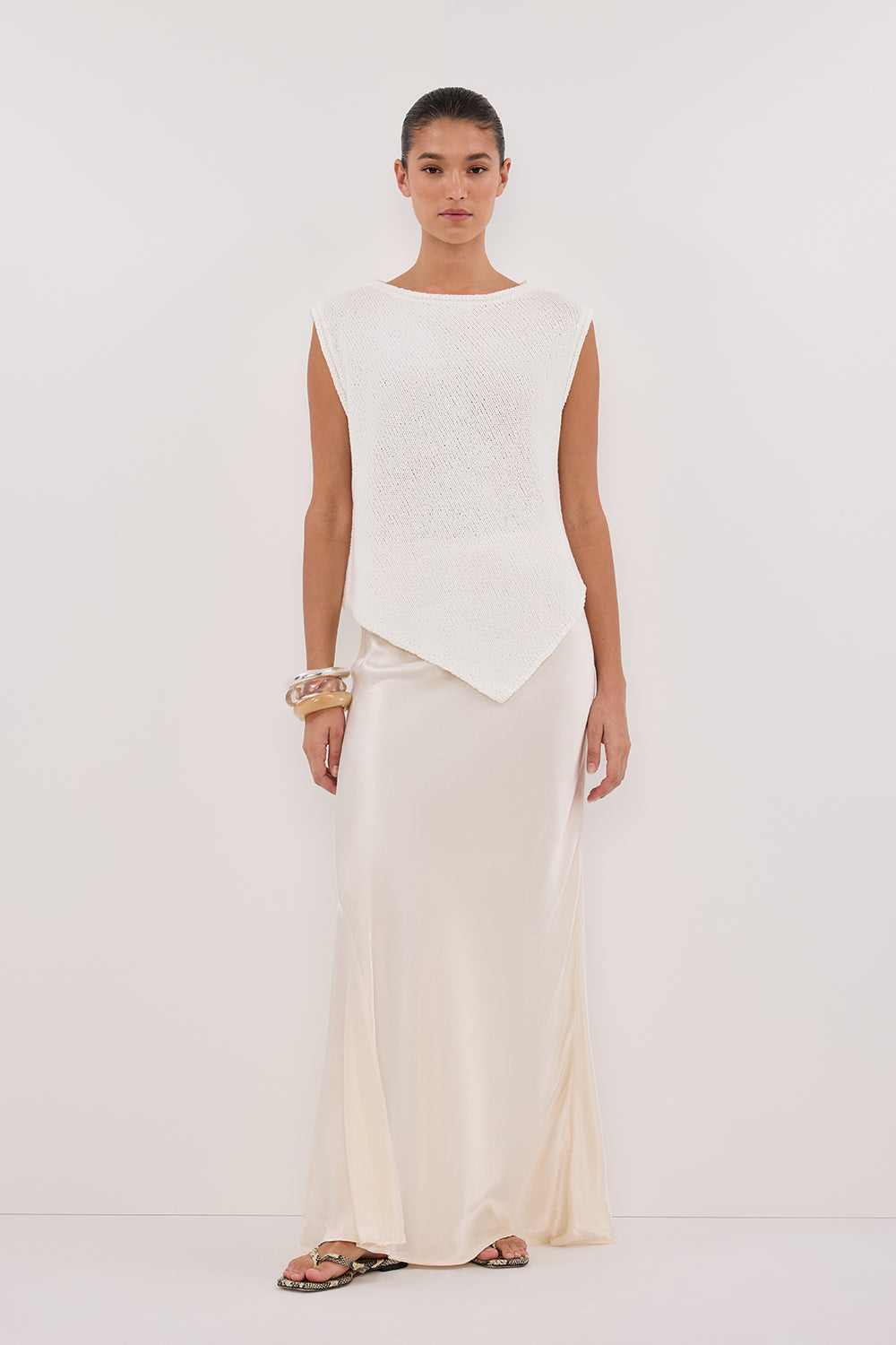 ALTHEA OFF WHITE ASYM KNIT TOP