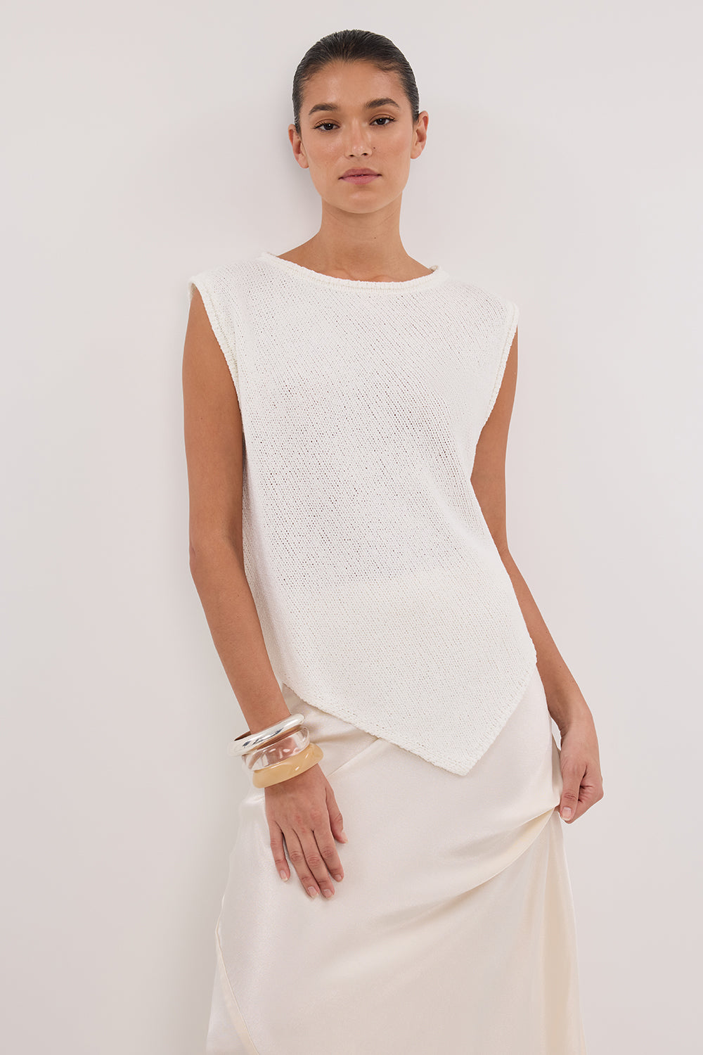 ALTHEA OFF WHITE ASYM KNIT TOP