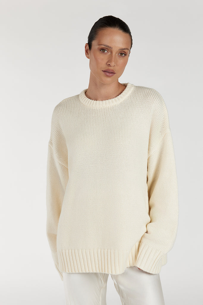 LILAH CREAM LONGLINE KNIT JUMPER | Dissh