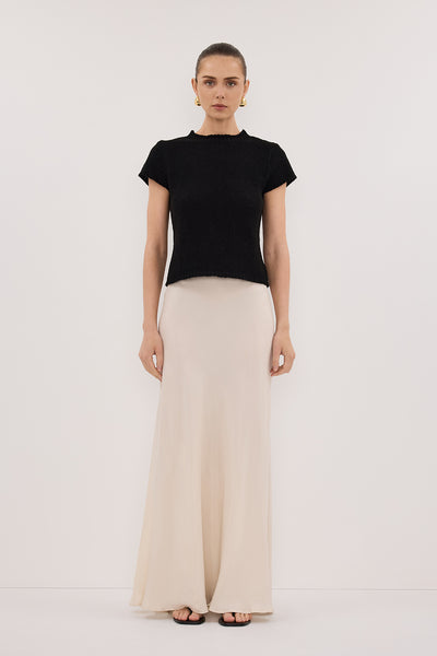 Stas wearing LEO BLACK KNIT TOP