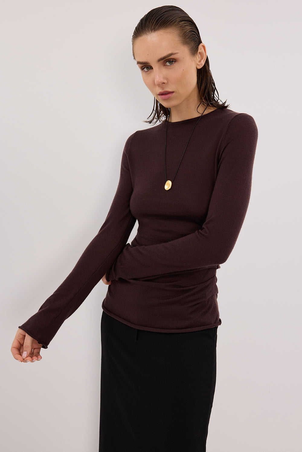 NICO BITTER CHOC MERINO KNIT TOP – DISSH