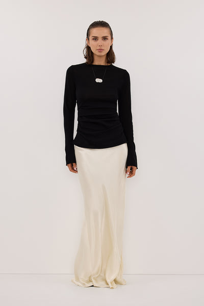 Stas wearing NICO BLACK MERINO KNIT TOP