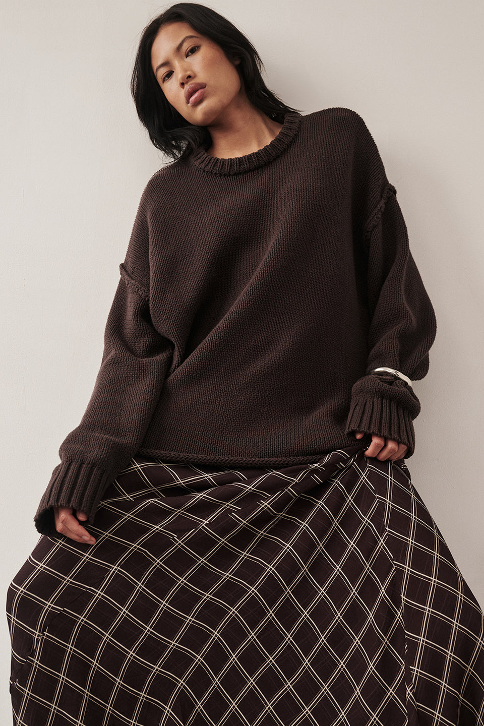ROY CHOC OVERSIZED LONGLINE KNIT JUMPER