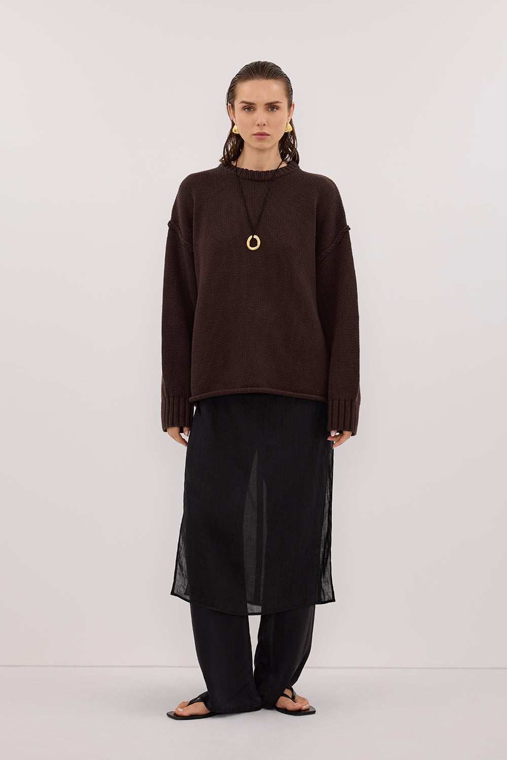ROY CHOC OVERSIZED LONGLINE KNIT JUMPER