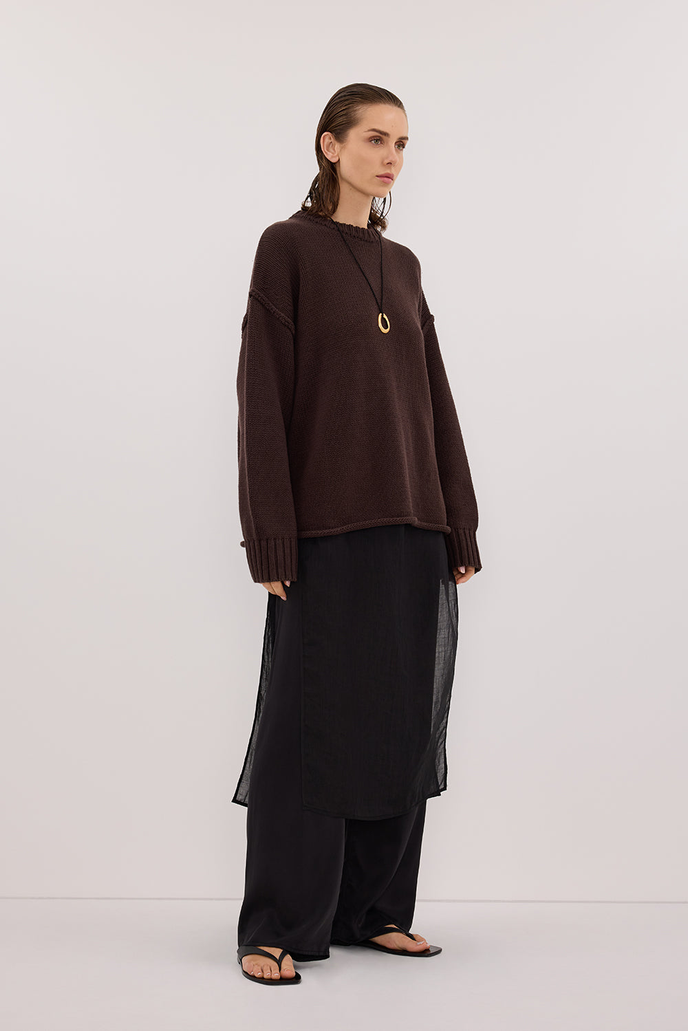 ROY CHOC OVERSIZED LONGLINE KNIT JUMPER