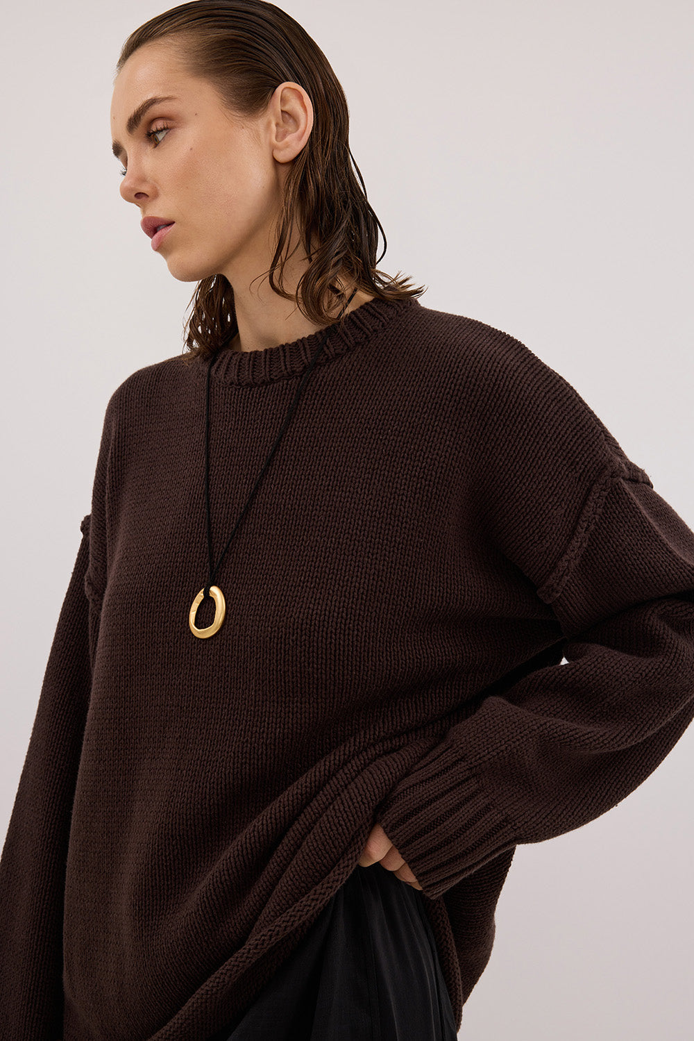 ROY CHOC OVERSIZED LONGLINE KNIT JUMPER