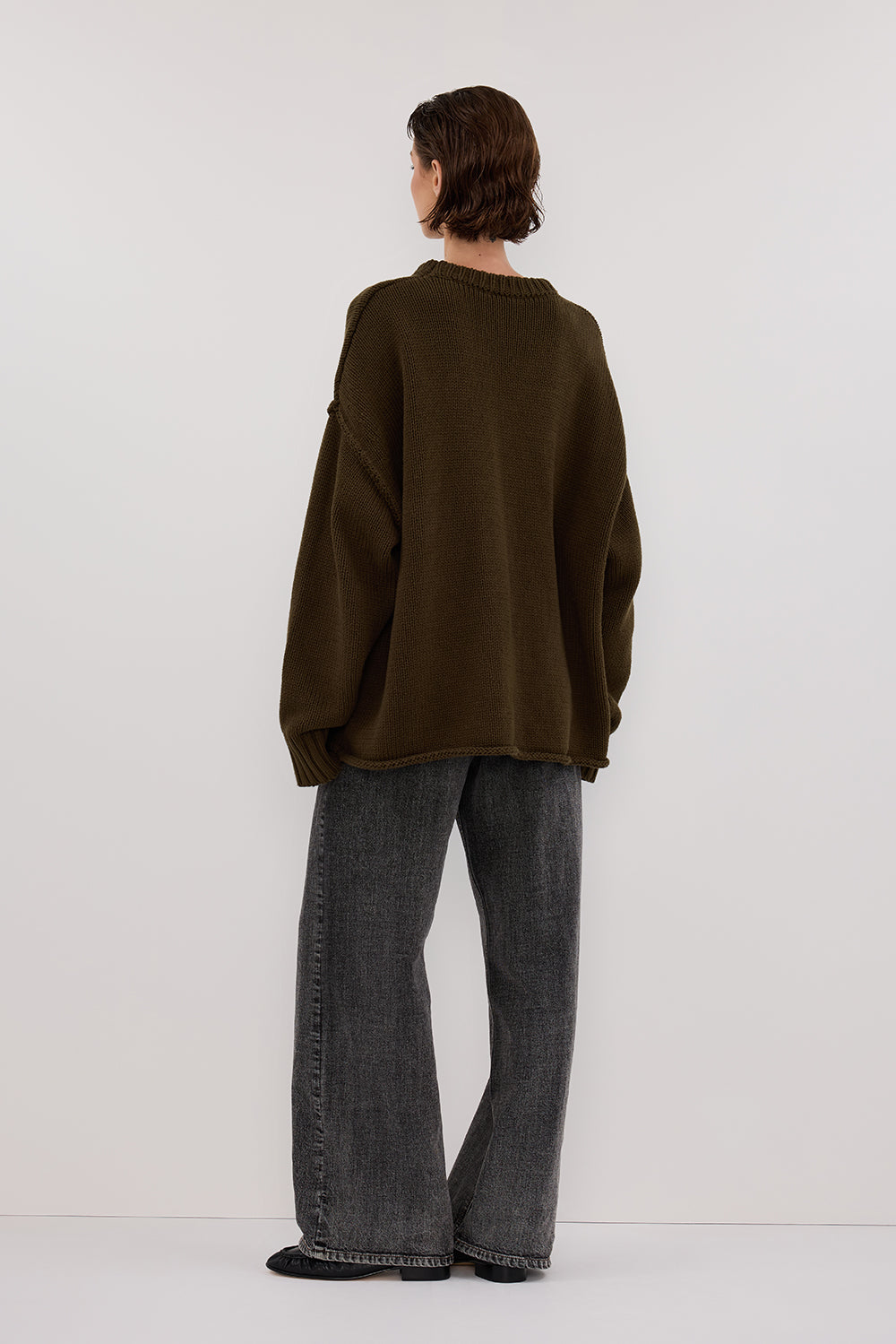 ROY OLIVE OVERSIZED LONGLINE KNIT JUMPER