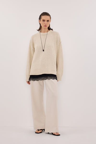 Stas wearing ROY PLASTER OVERSIZED LONGLINE KNIT JUMPER