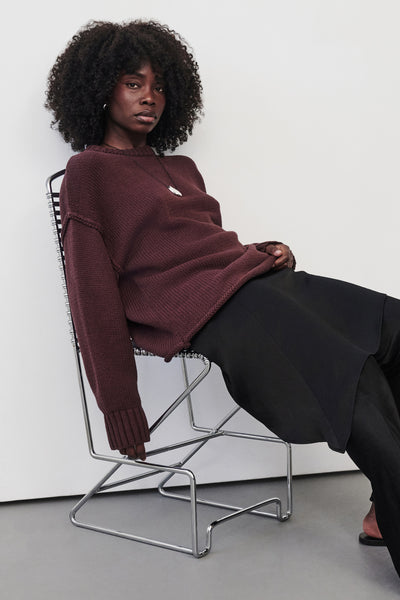 Cynthia wearing ROY WALNUT OVERSIZED LONGLINE KNIT JUMPER