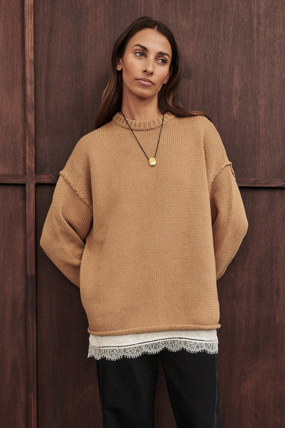 ROY WHEAT OVERSIZED LONGLINE KNIT JUMPER