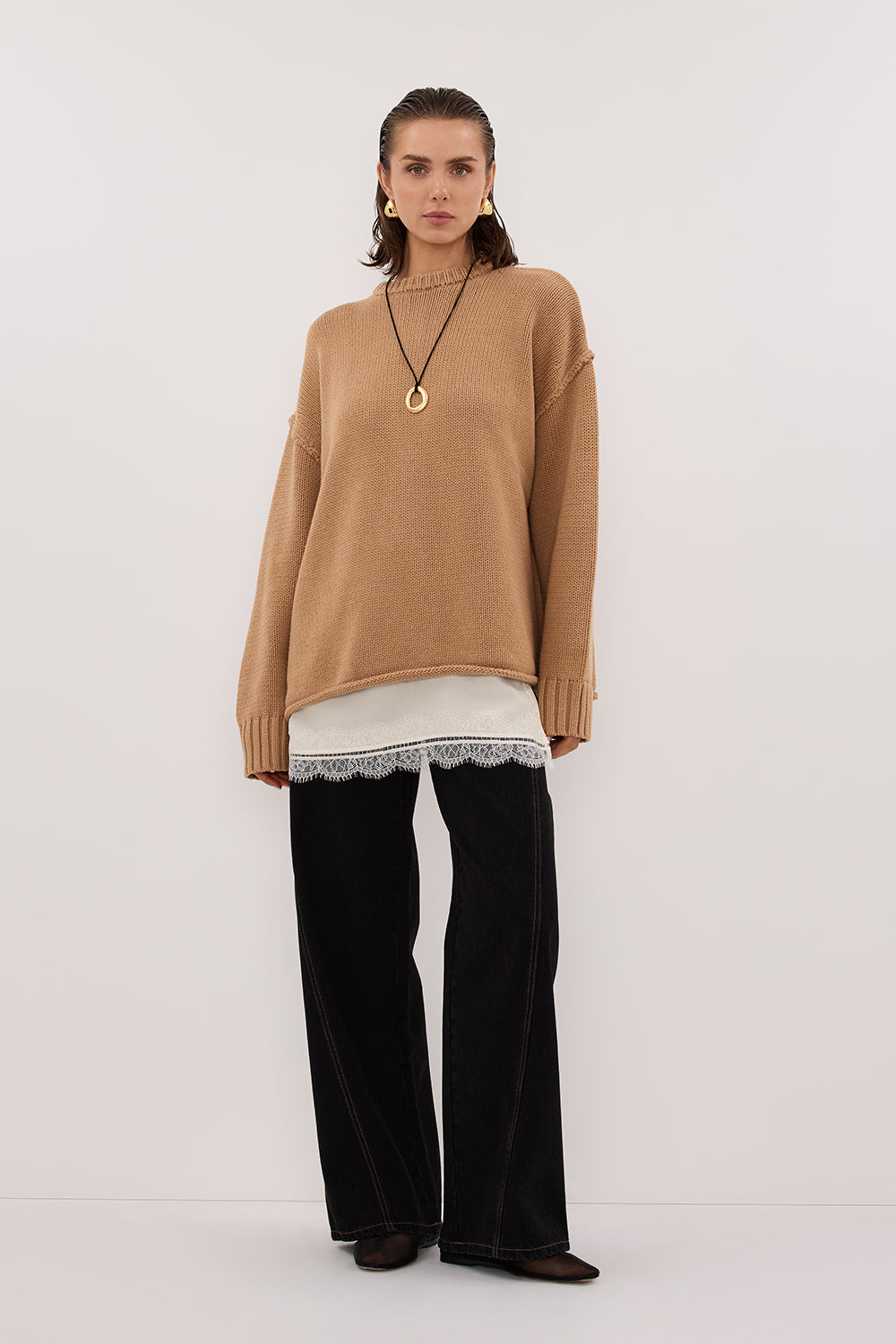 ROY WHEAT OVERSIZED LONGLINE KNIT JUMPER