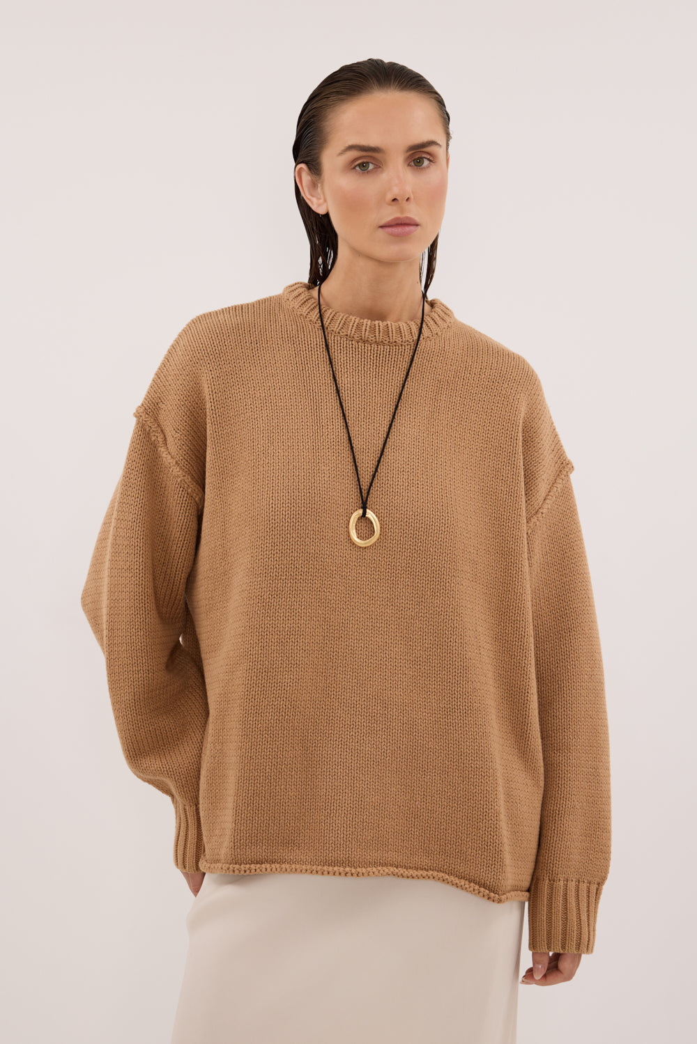 ROY WHEAT OVERSIZED LONGLINE KNIT JUMPER
