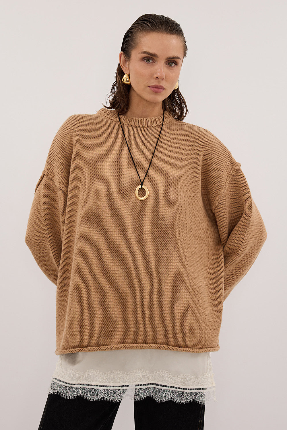 ROY WHEAT OVERSIZED LONGLINE KNIT JUMPER