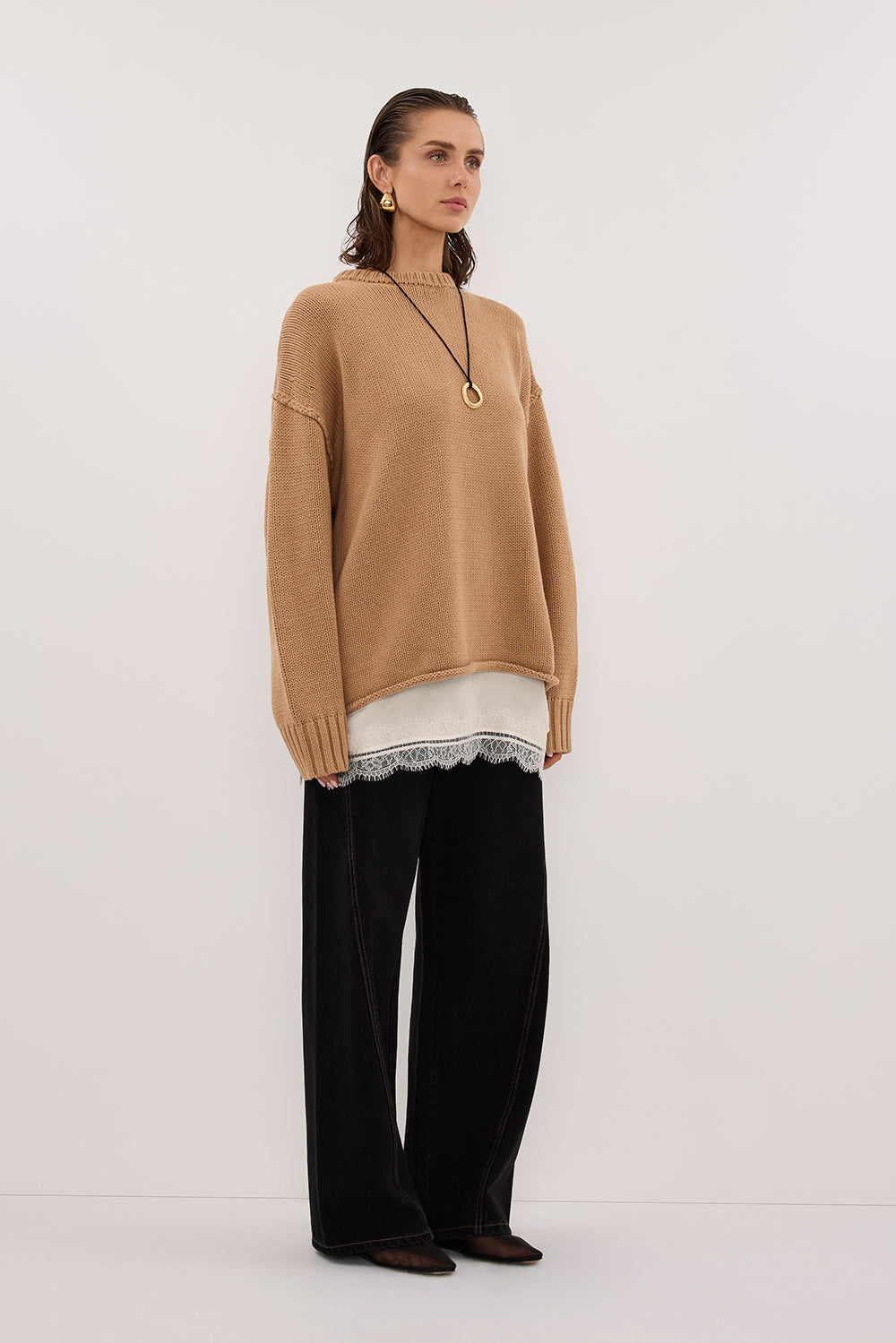 ROY WHEAT OVERSIZED LONGLINE KNIT JUMPER