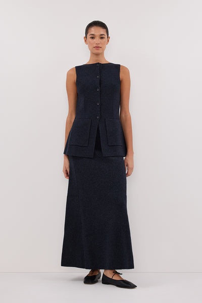 Aude wearing AVA INK LONGINE KNIT VEST