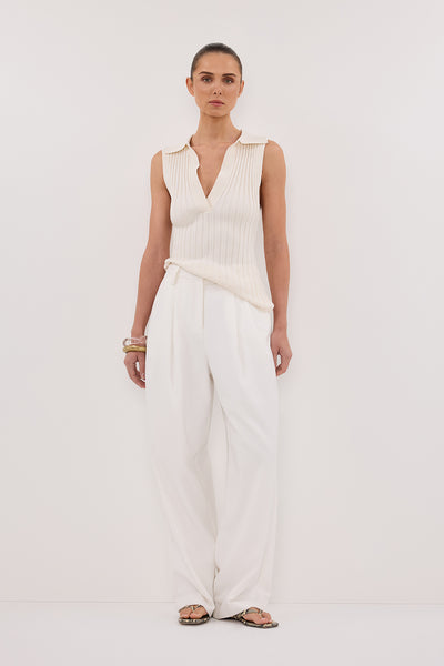 Stas wearing HAL PLASTER SLEEVELESS KNIT TOP