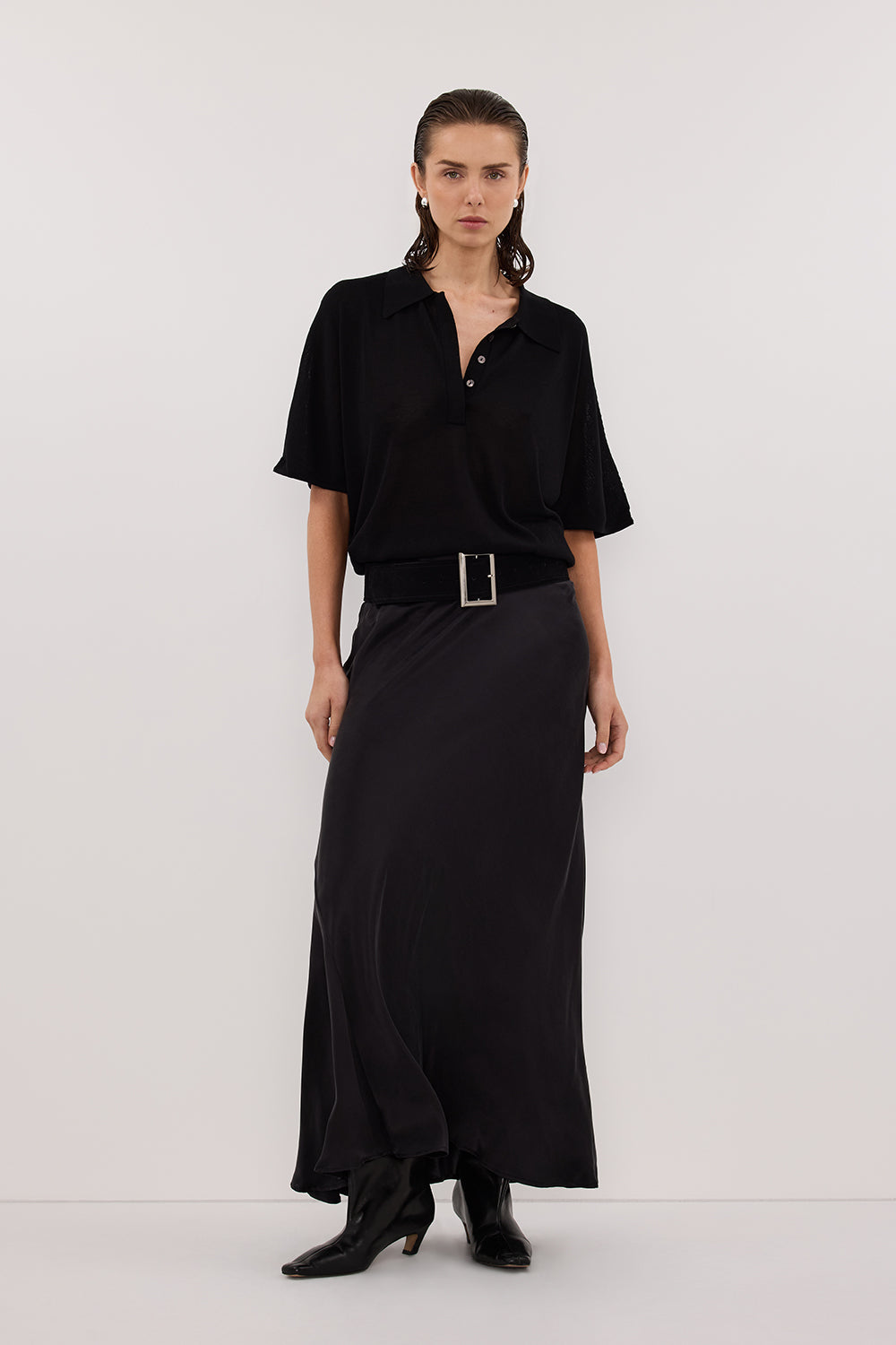 ELI BLACK POLO KNIT TOP