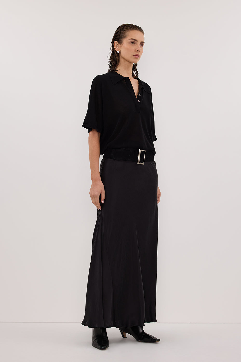 ELI BLACK POLO KNIT TOP