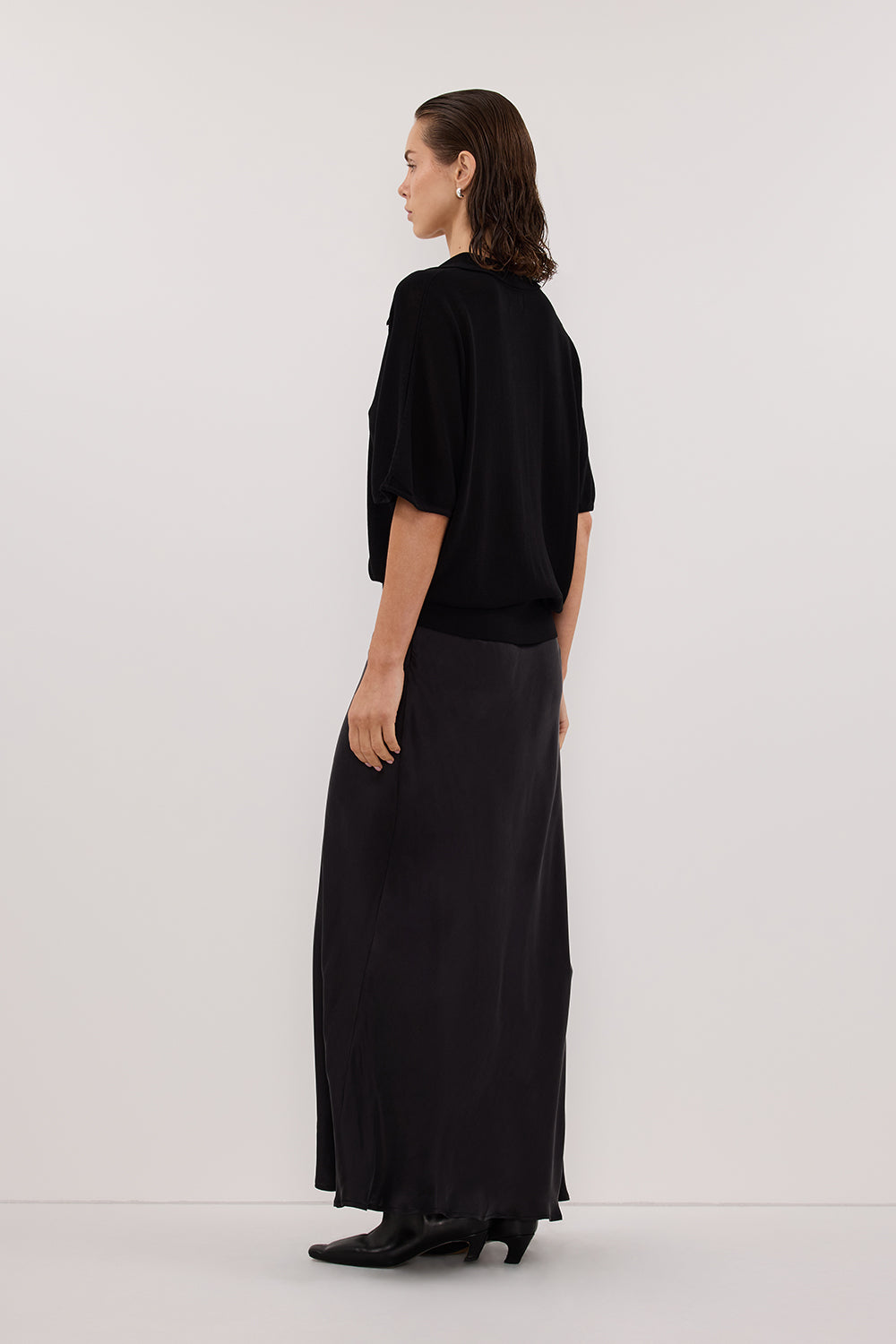 ELI BLACK POLO KNIT TOP