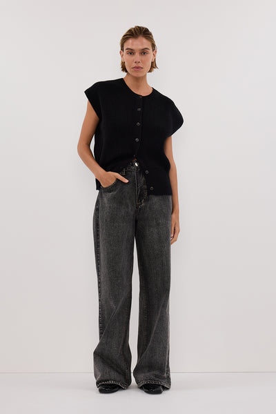 Joanna wearing KATE BLACK KNIT VEST