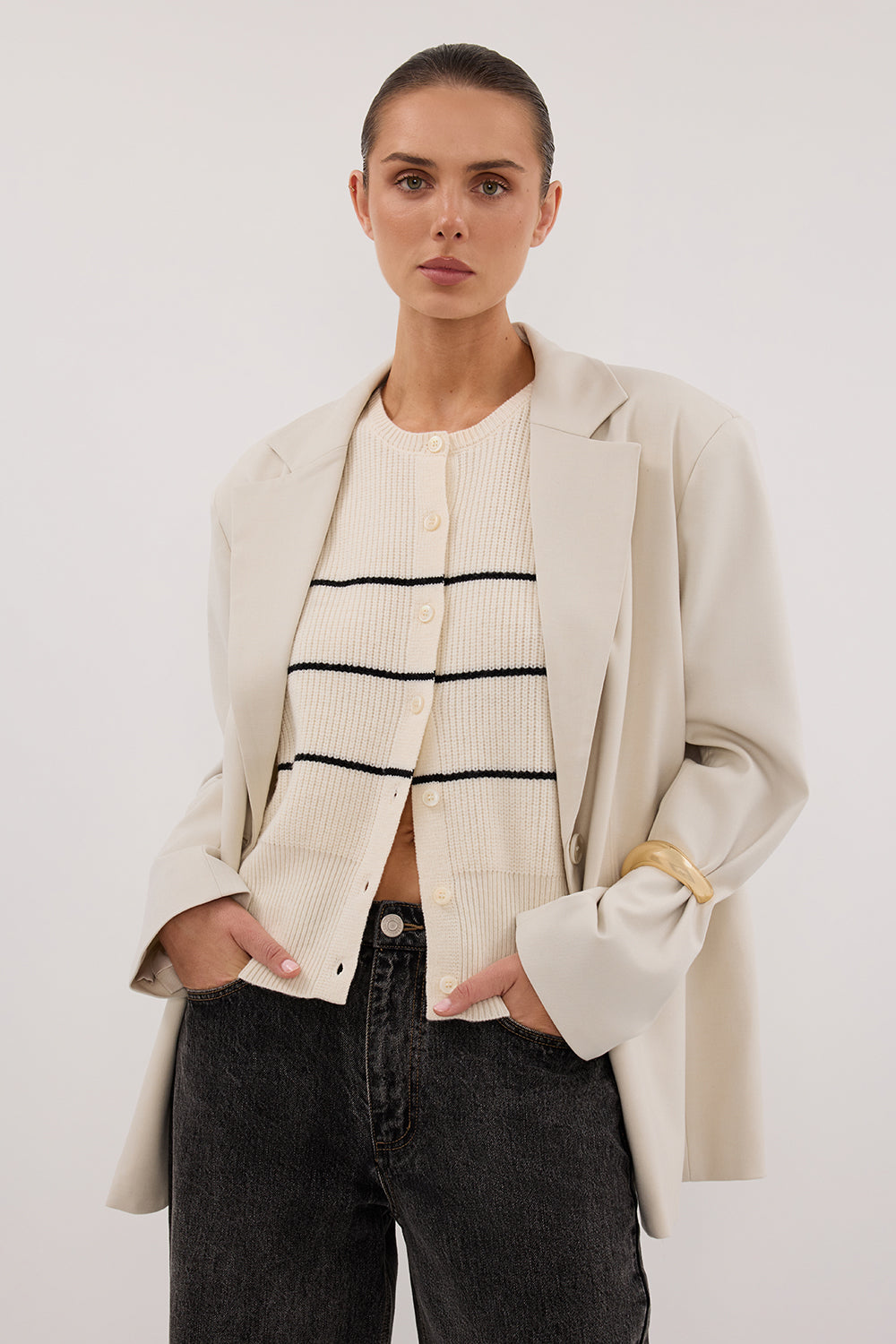 KATE CREAM STRIPE KNIT VEST