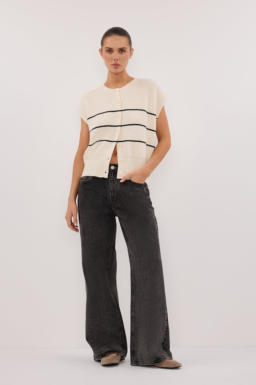 KATE CREAM STRIPE KNIT VEST