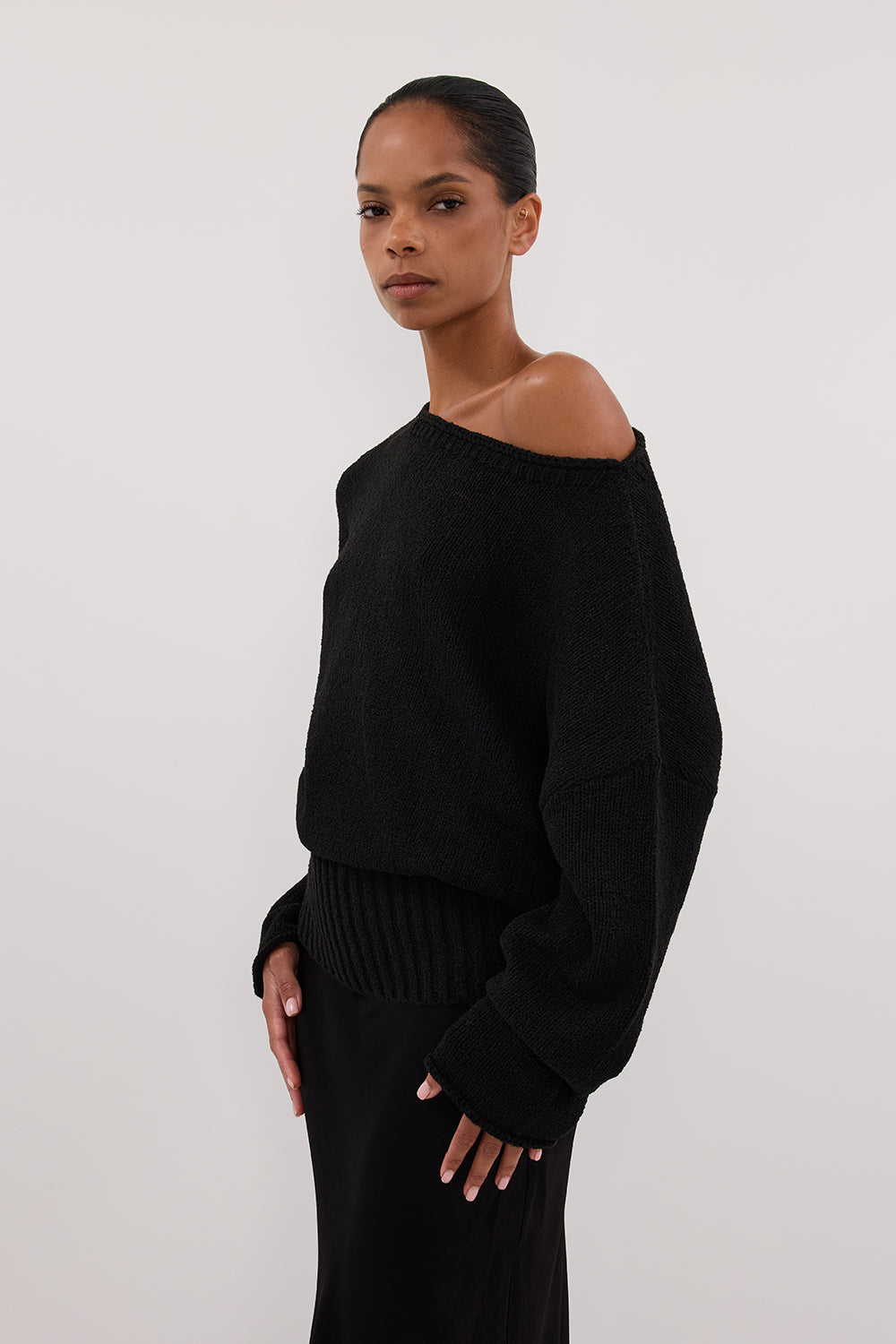 JULES BLACK LONG SLEEVE KNIT TOP