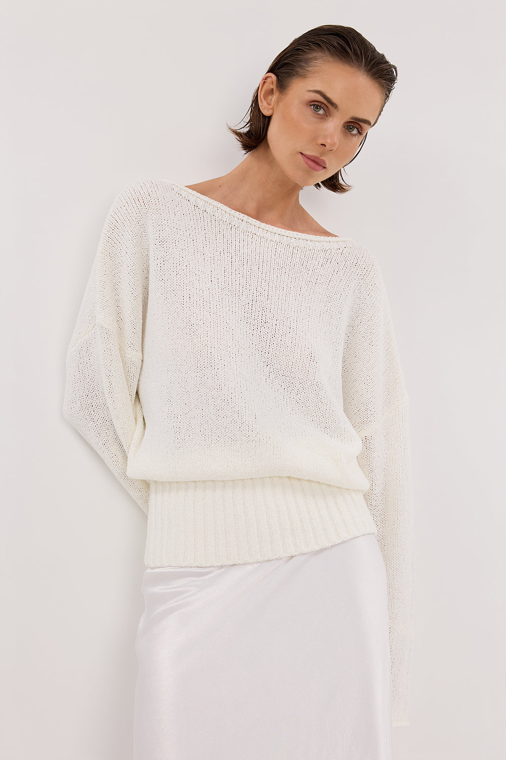 JULES WHITE LONG SLEEVE KNIT TOP | Dissh