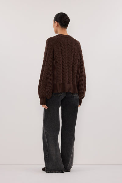 Aude wearing TOM CHOC CABLE KNIT CARDIGAN