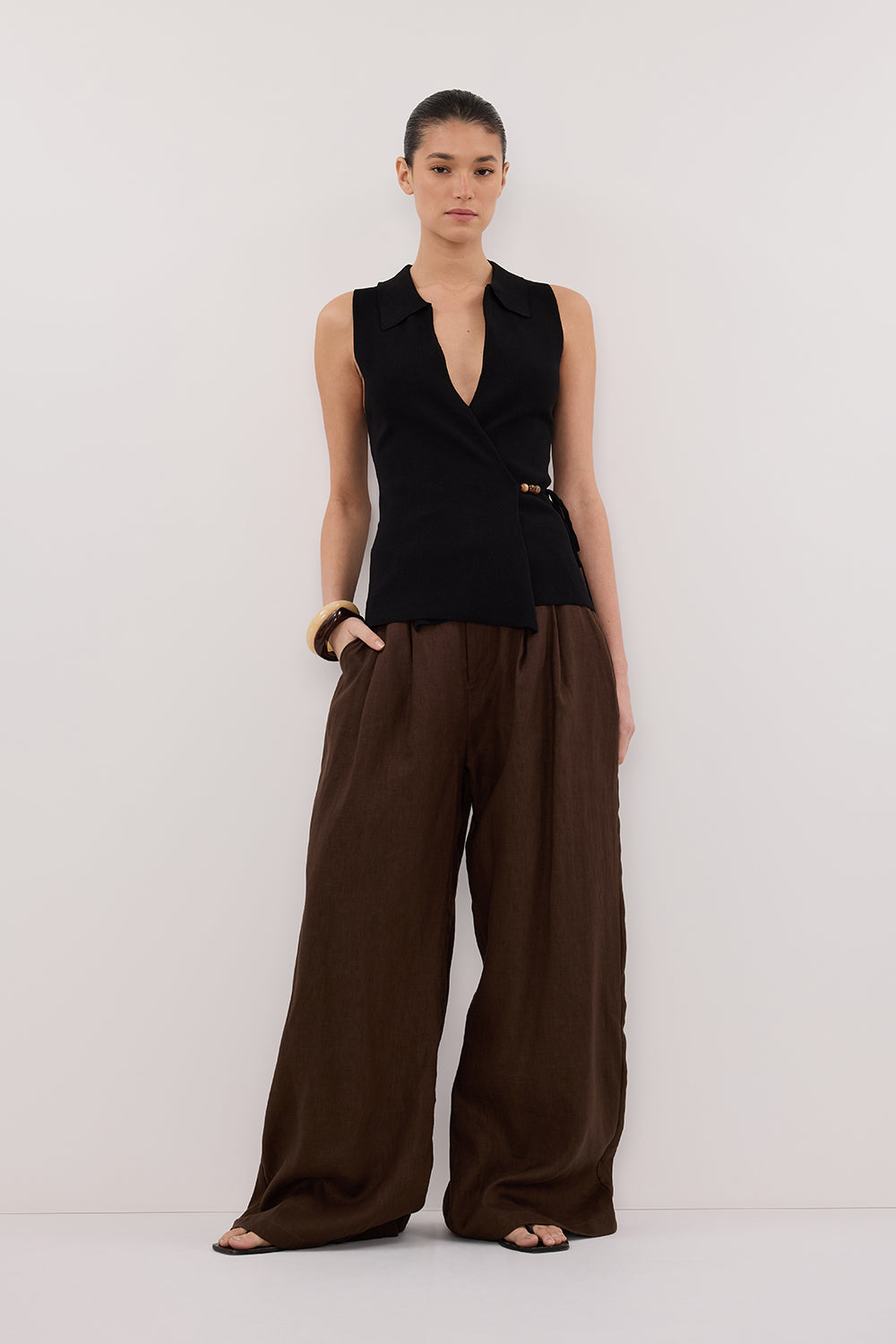 PAULA BLACK WRAP KNIT TOP