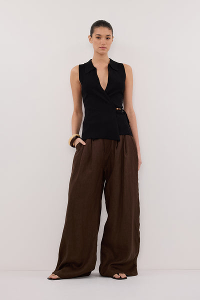 Aude wearing PAULA BLACK WRAP KNIT TOP