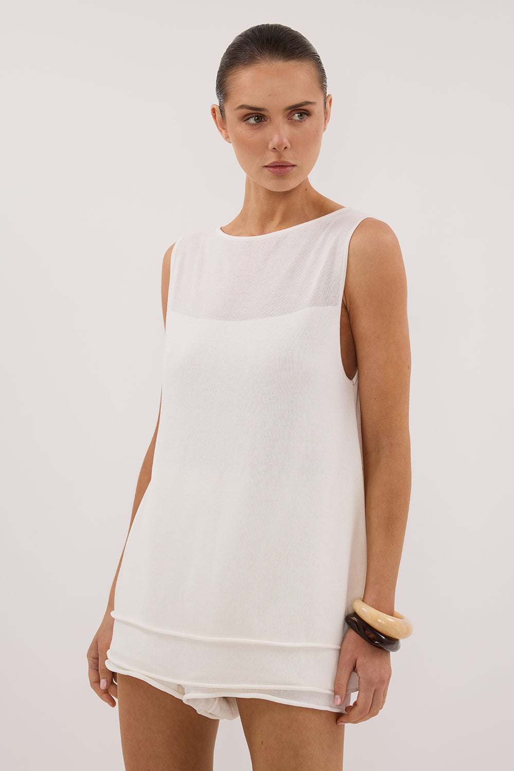 MIRA WHITE DOUBLE LAYER KNIT TOP