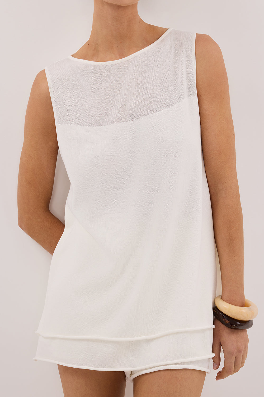 MIRA WHITE DOUBLE LAYER KNIT TOP