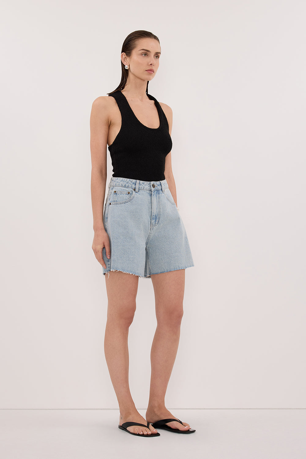 ASPEN BLACK SLEEVELESS RACER KNIT TOP