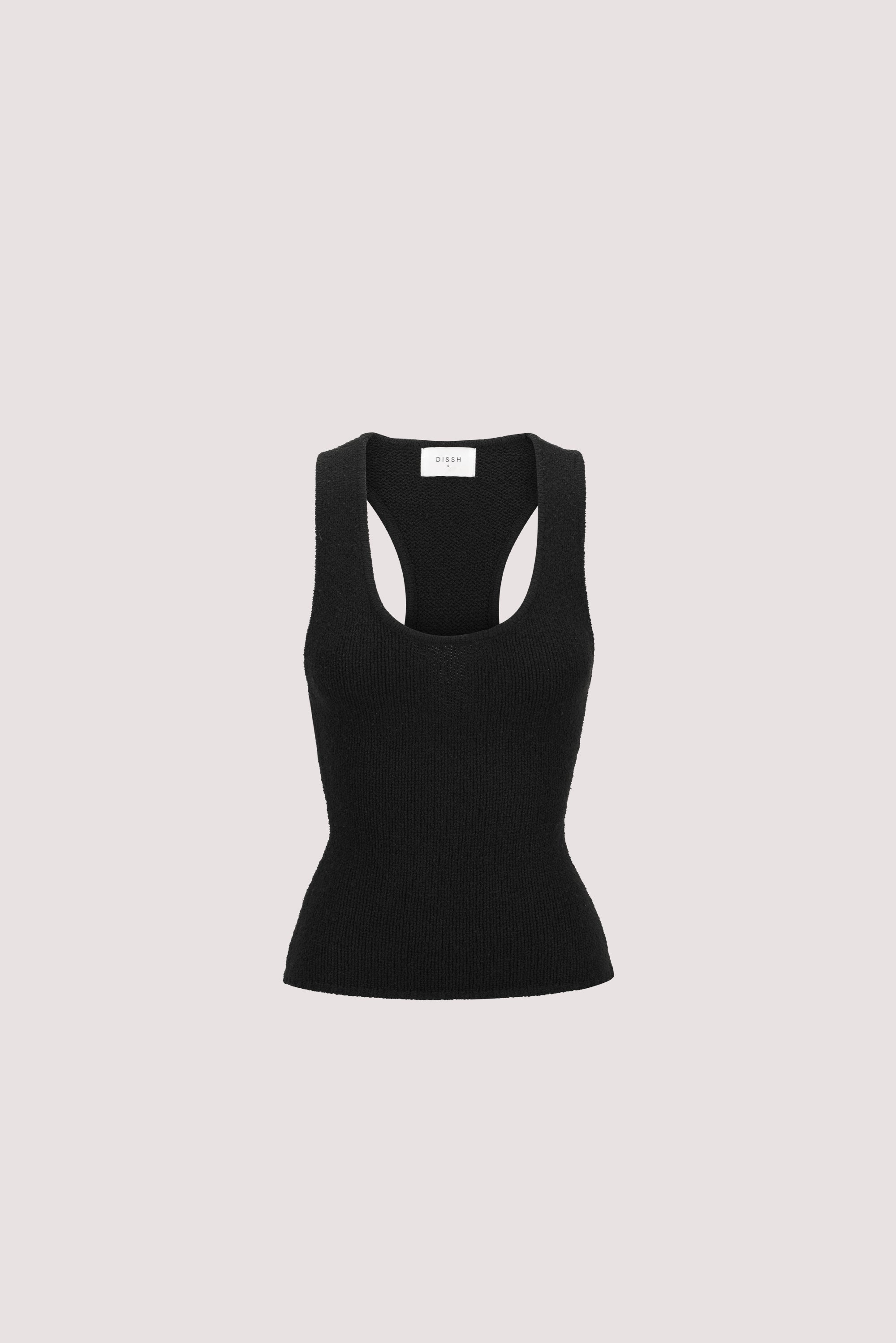 ASPEN BLACK SLEEVELESS RACER KNIT TOP