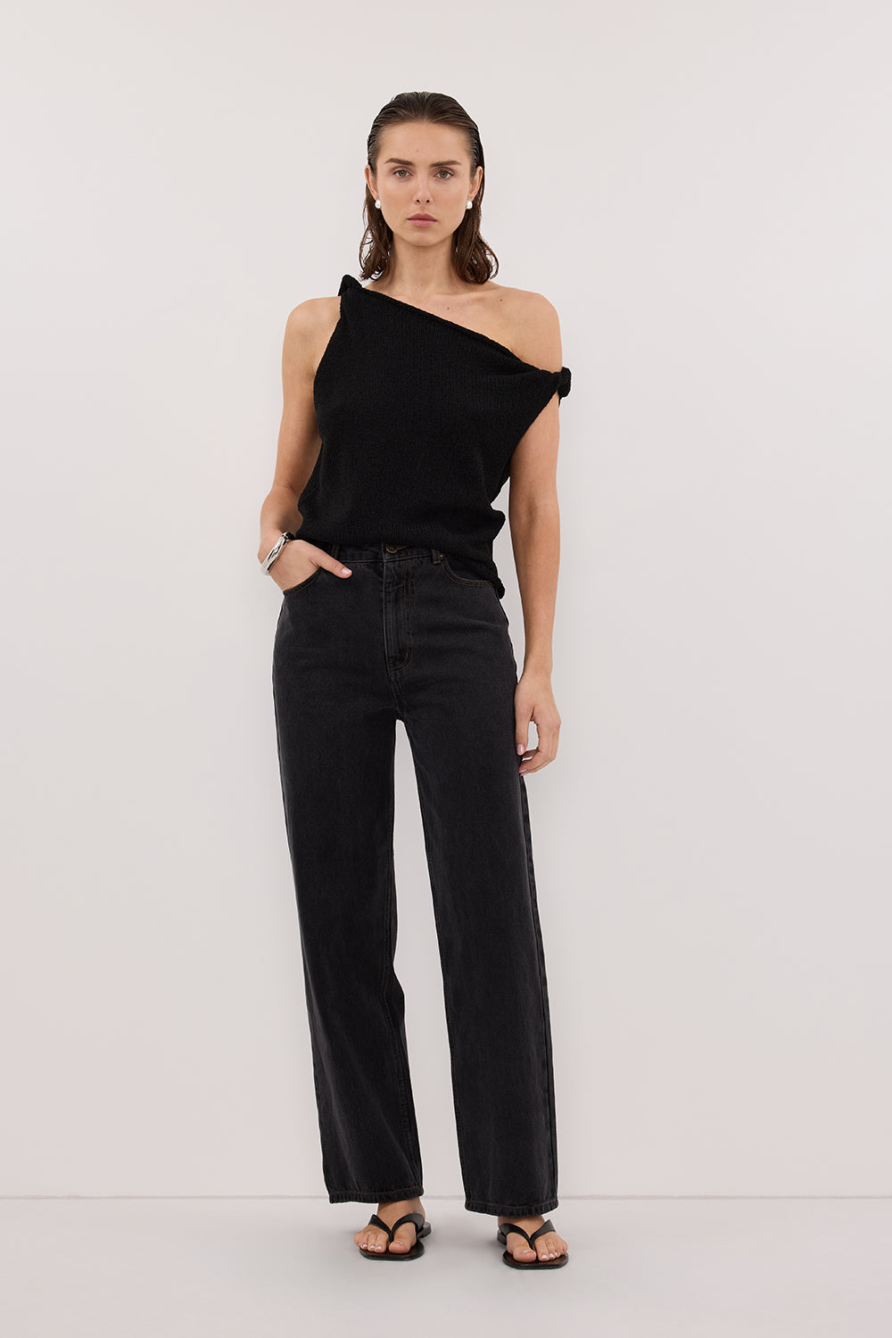 KARA BLACK ASYM KNIT TOP