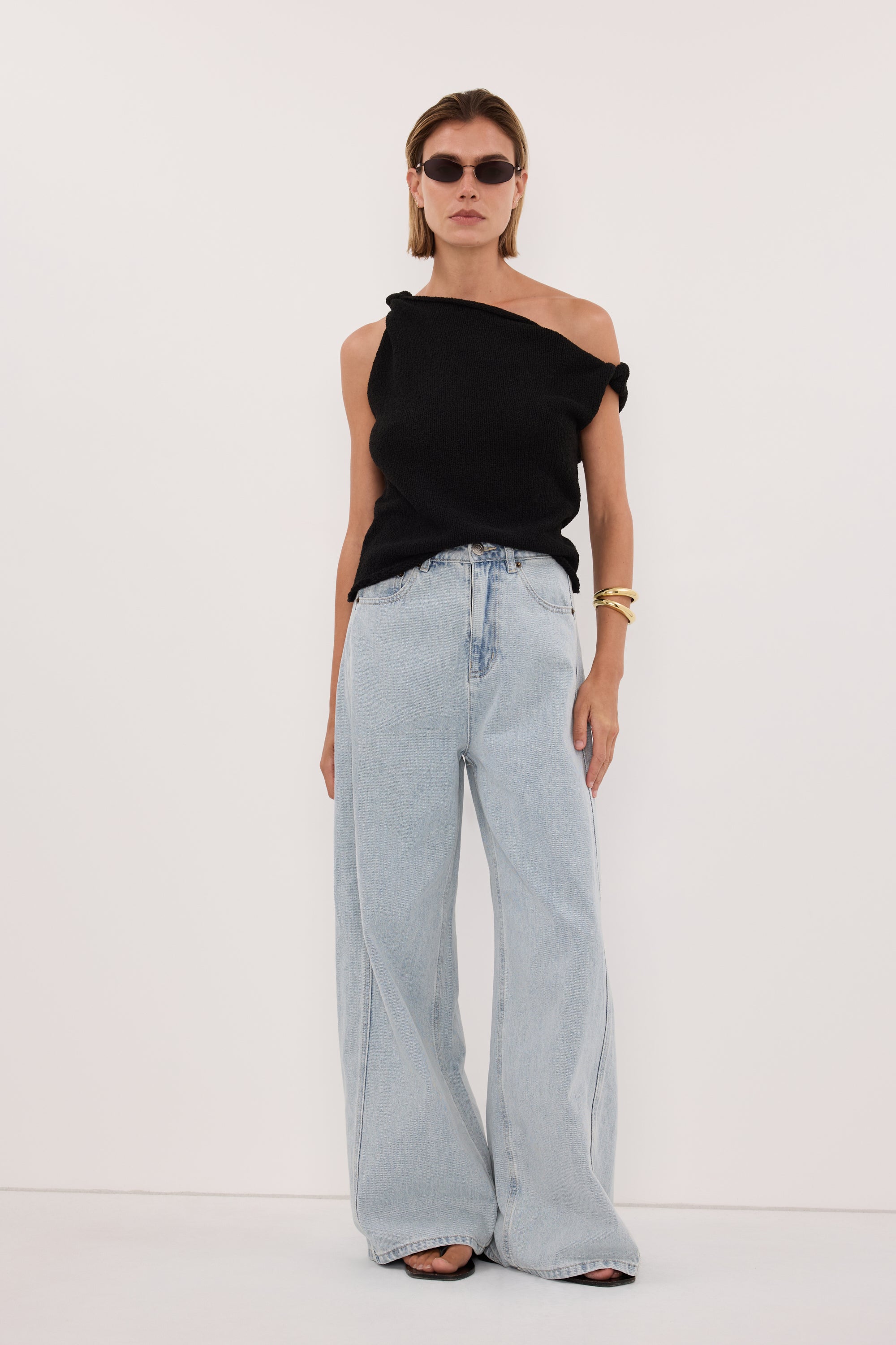 KARA BLACK ASYM KNIT TOP