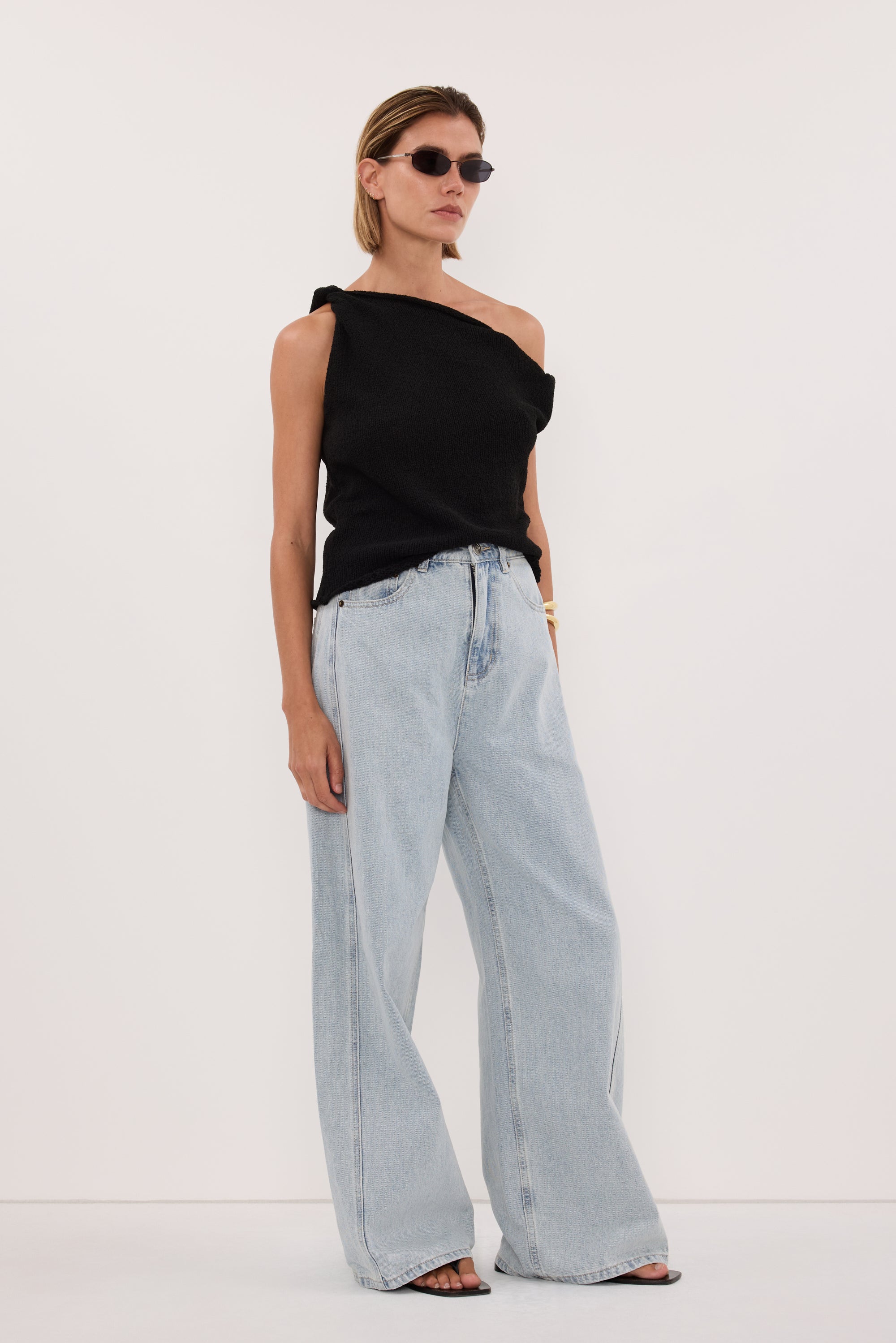 KARA BLACK ASYM KNIT TOP