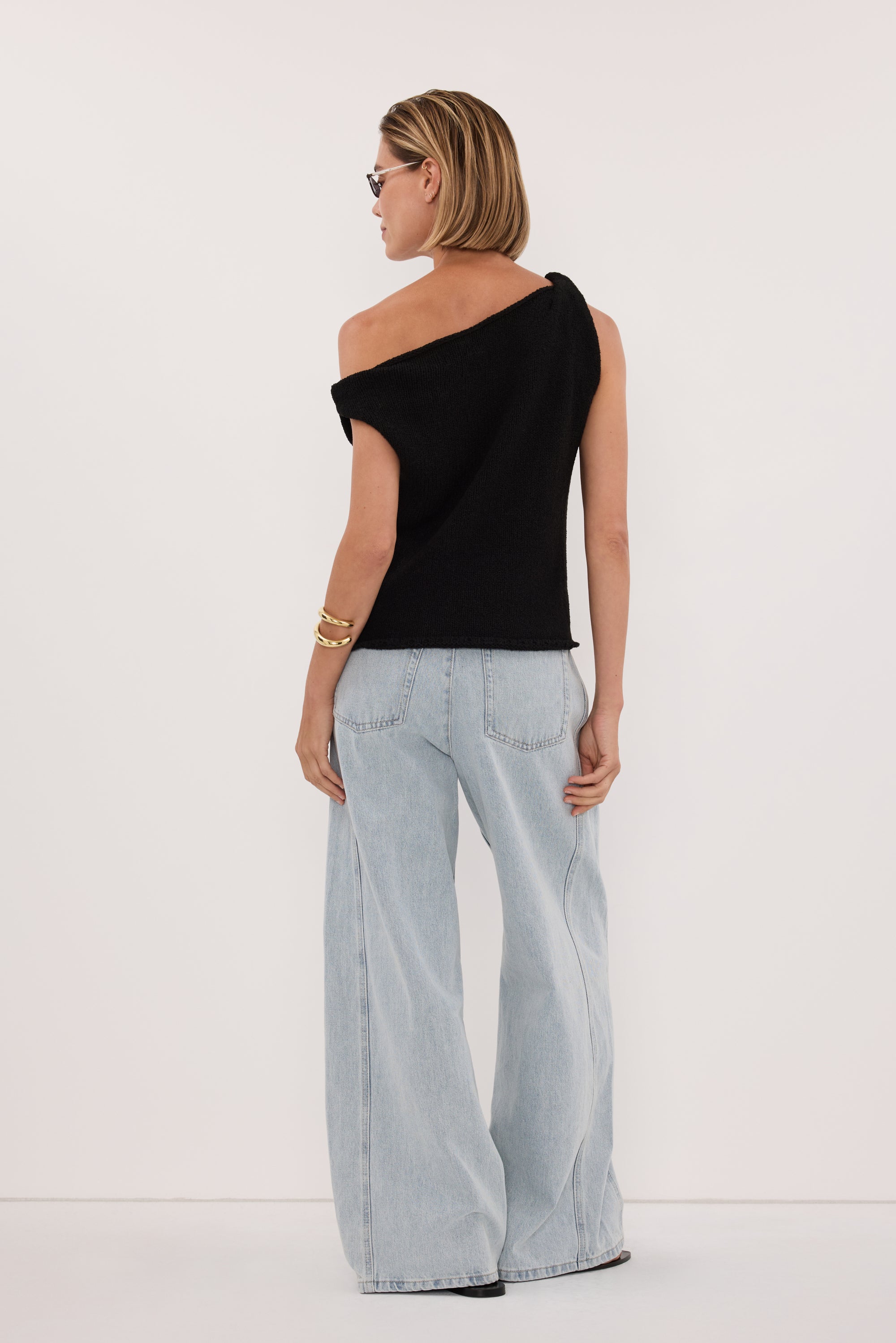 KARA BLACK ASYM KNIT TOP