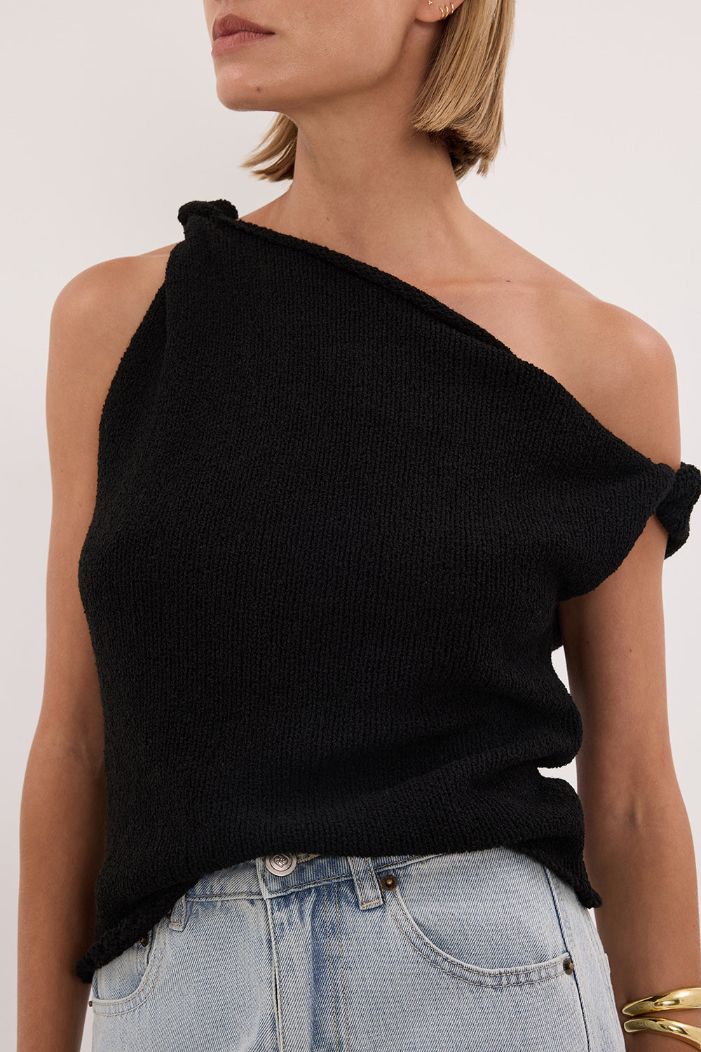 KARA BLACK ASYM KNIT TOP