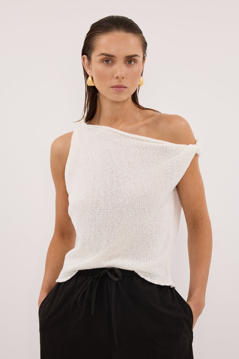 KARA OFF WHITE ASYM KNIT TOP