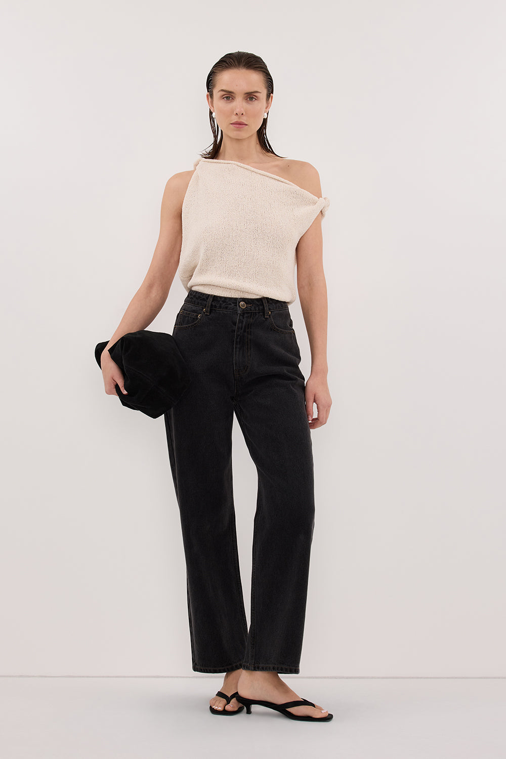 KARA SANDSTONE ASYM KNIT TOP – DISSH